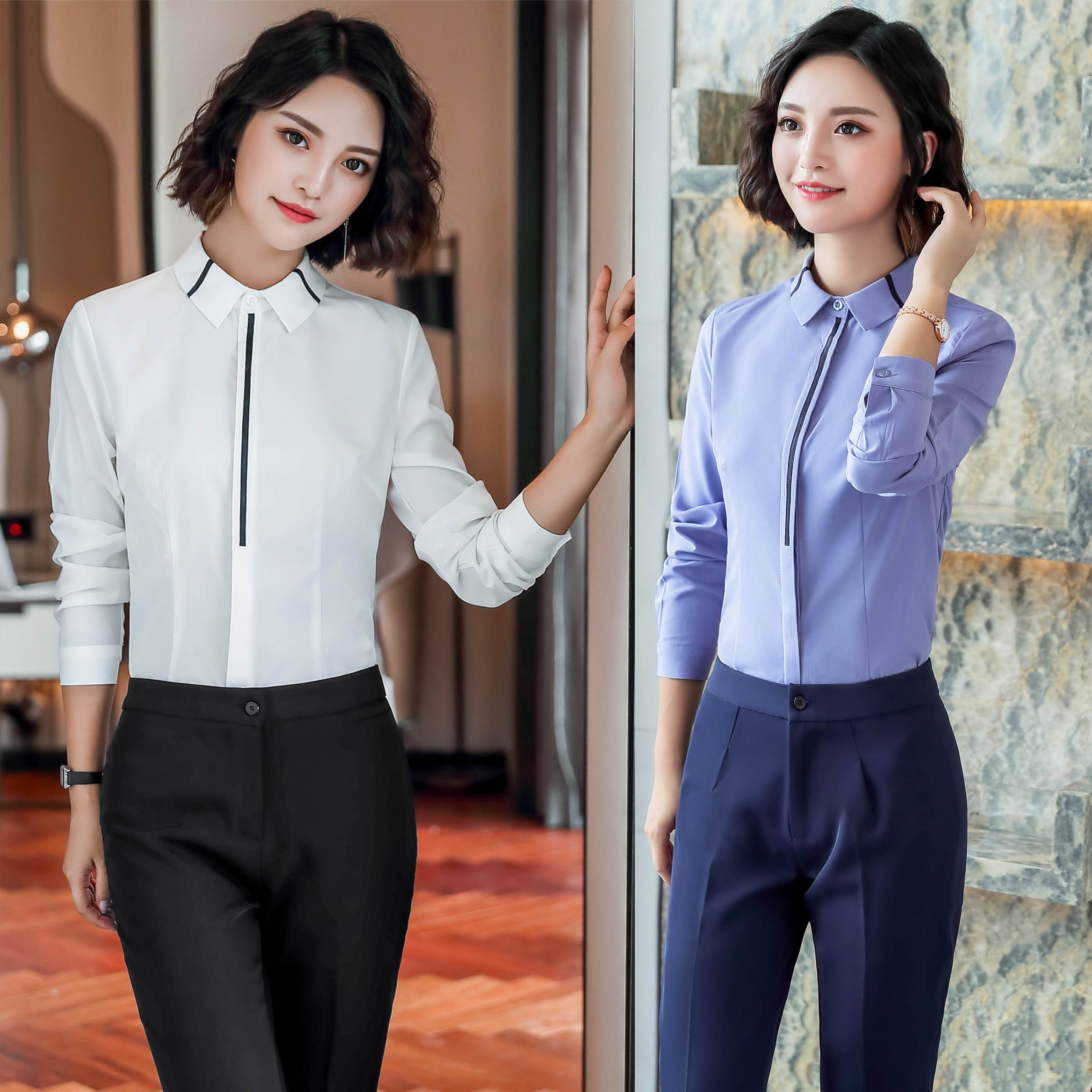 服务员工作服女春秋装酒店衬衫KTV前台收银员餐饮火锅饭店套装女