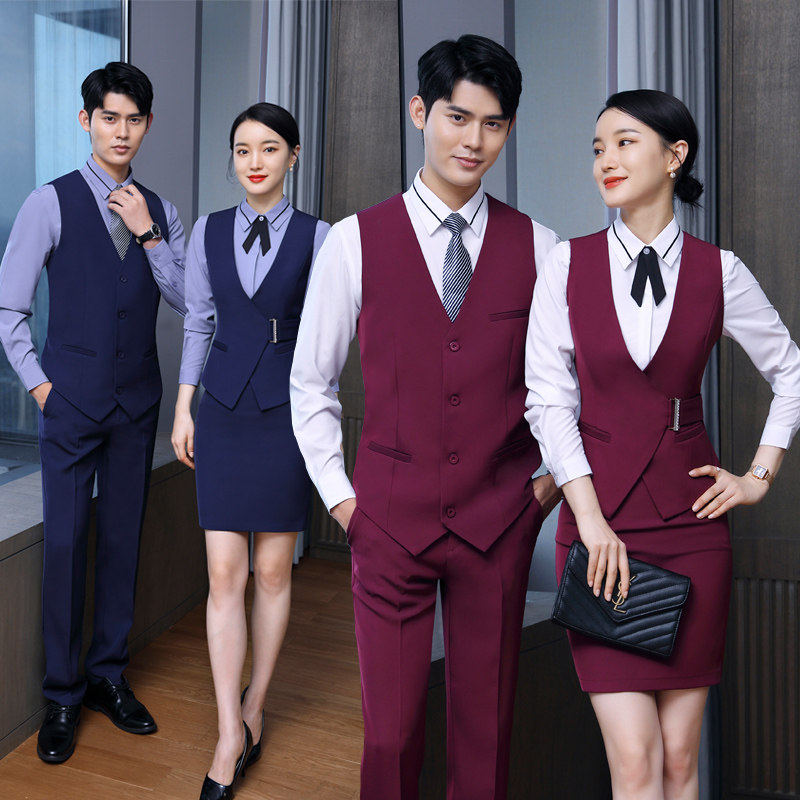 秋冬酒店前台收银员职业装女马甲套装ktv美容师餐饮服务员工作服