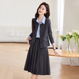 灰色西装套装女两件套秋冬教资面试穿搭职业装一整套正装西服套裙