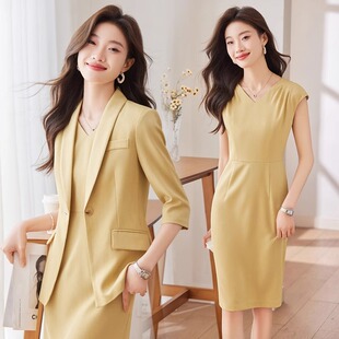 职业西装套装女春夏2025新款主持人气质正装职场西服连衣裙两件套