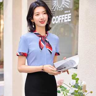 酒店服务员工作服衬衫夏套装女KTV前台收银员衬衣餐厅服职业短袖