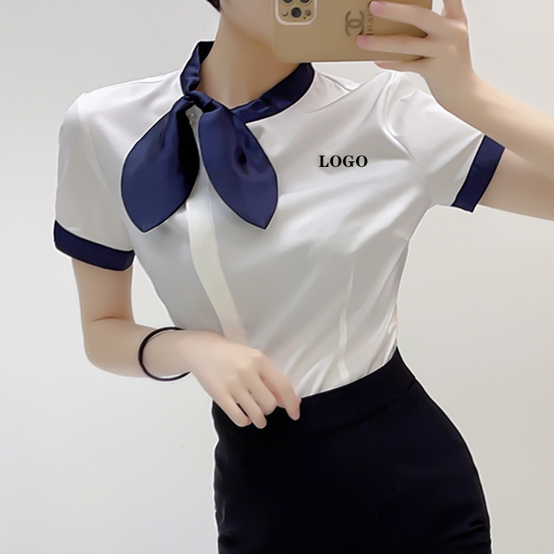 白衬衫女春夏季短袖服务员工装酒店前台工作服空姐职业套装裙衬衣