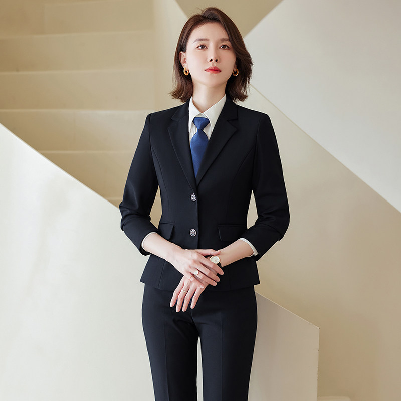 高端职业套装女秋季气质工装经理工作服面试正装黑色西装女士西服