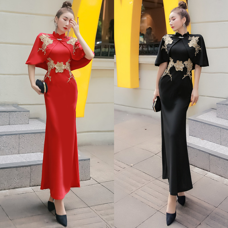 宴会晚礼服复古刺绣披肩改良旗袍
