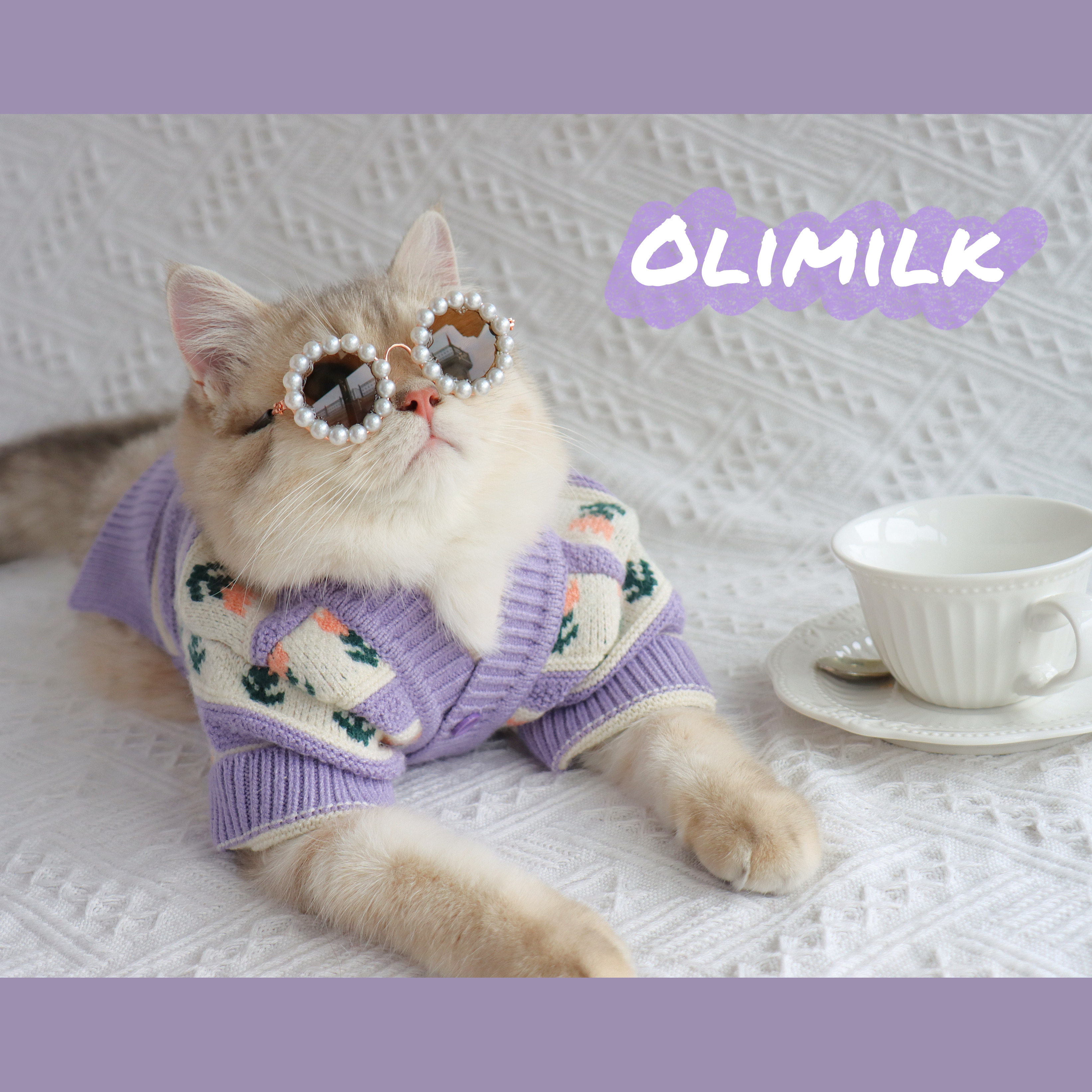【olimilk】潮衣|复古紫色小花毛衣可爱宠物猫咪狗狗秋冬针织衣服