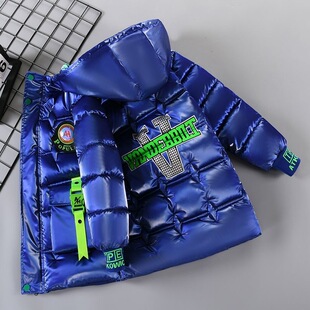 男童免洗棉服冬季新款亮面小男孩棉袄中长款儿童羽绒棉衣