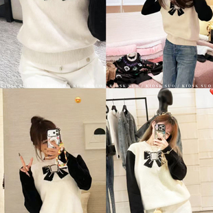 LOOK PACER 25N 滑雪季/闭眼入!蝴蝶结订染纯羊毛拼色套头毛衣女