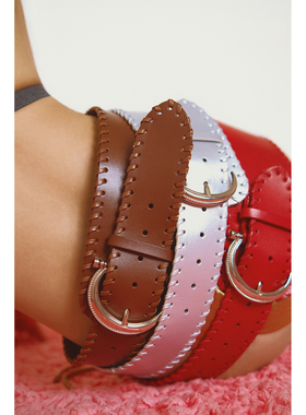 Boujee弯刀钩子扣头编线宽腰带皮带复古百搭高级设计感小众