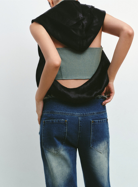 【年终清仓】五折 Boujee原创醋酸连帽两件套背心牛仔松弛