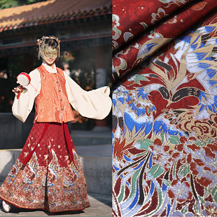 【MM012凤求凰】国风汉服马面裙面料明制国风织金色织提花布料