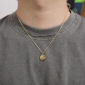 日系复古飞鸟钢饼项链男潮小众简约百搭高级感圆牌金色项链不褪色