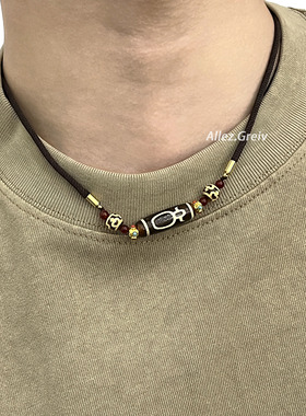 天珠项链民族风藏式小众设计感男女情侣九眼六眼财神新中式复古潮