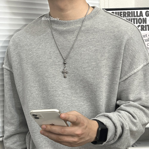 钛钢钛钢花篮链男生十字架