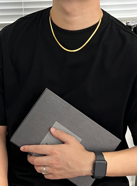 金色蛇骨项链男女潮美式ins冷淡风简约百搭小众嘻哈情侣素链钛钢