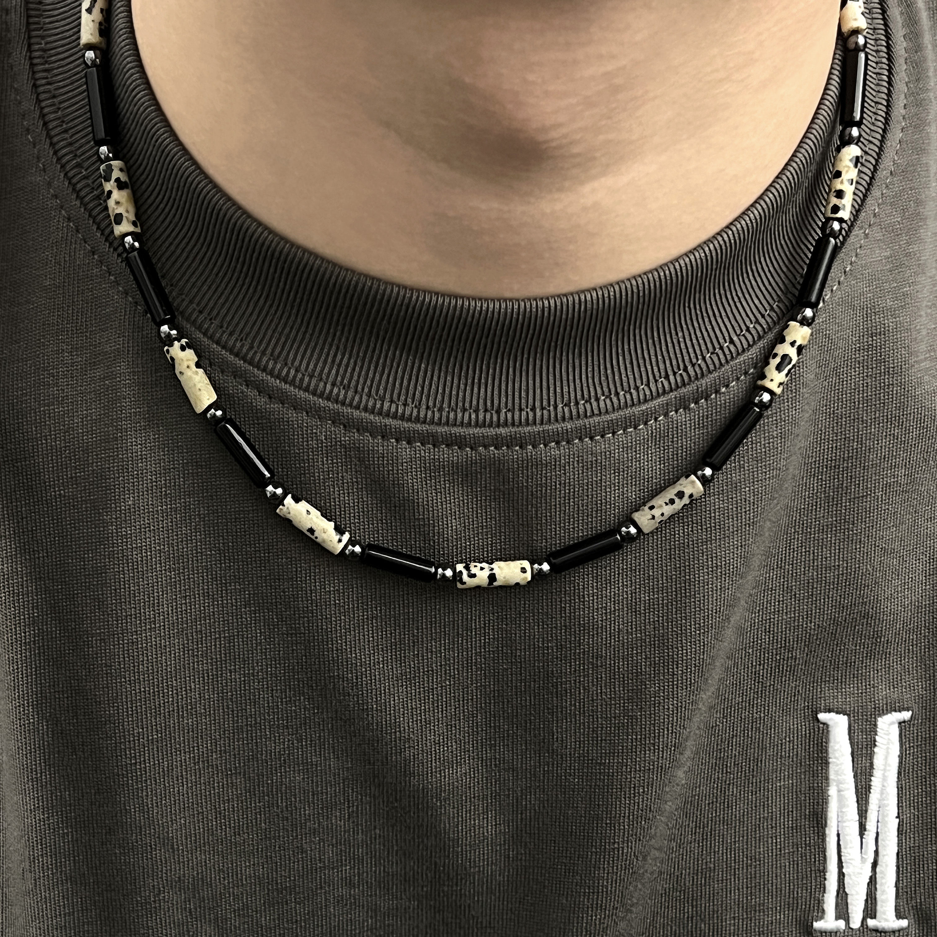 天然石天然石情侣斑点花纹项链