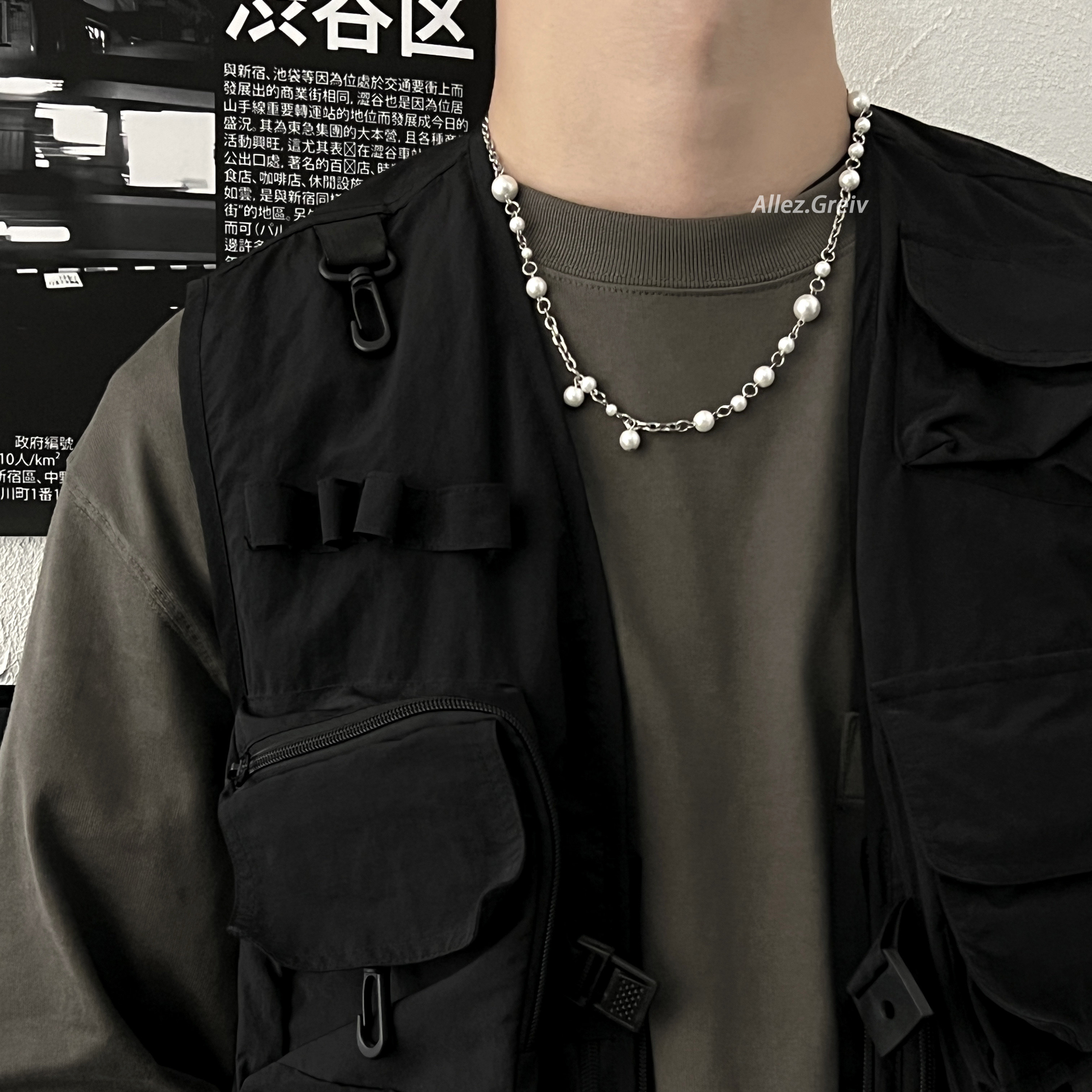 珍珠项链男生嘻哈欧美街头小众原创设计感不规则挂珠个性百搭配饰