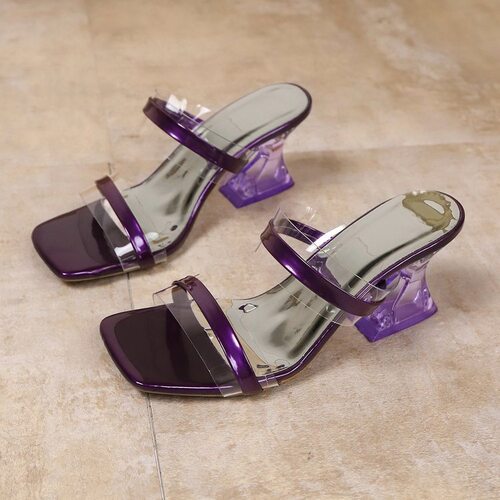 百搭方头浅口高跟女鞋简约一字带细跟凉鞋粗跟shoes High heels