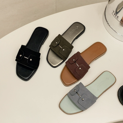 欧美网红拖鞋女外穿时尚法式休闲平底一字拖Flat Sandals Summer