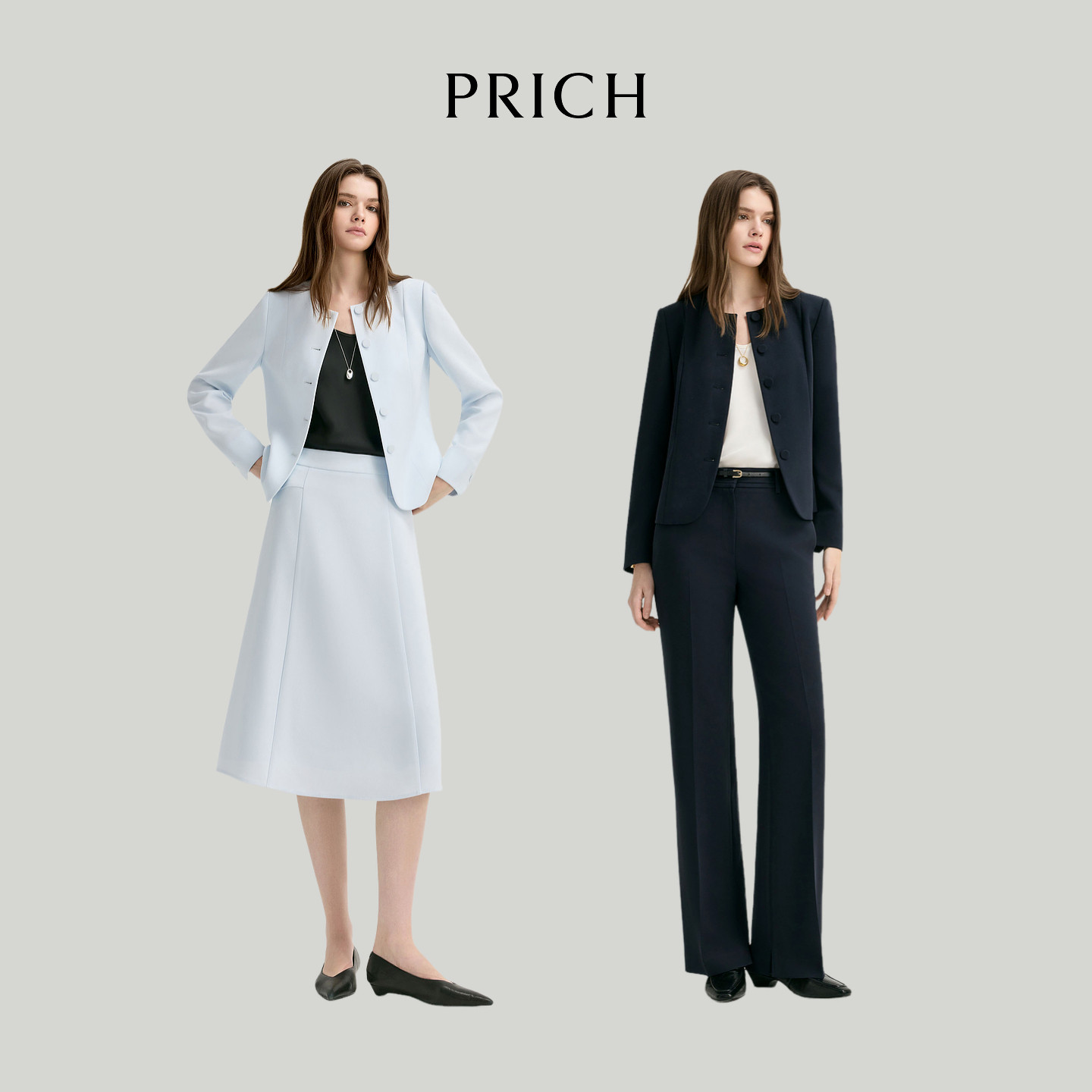 【超能小太阳】【进口醋酸】PRICH圆领职场西装通勤收腰短外套