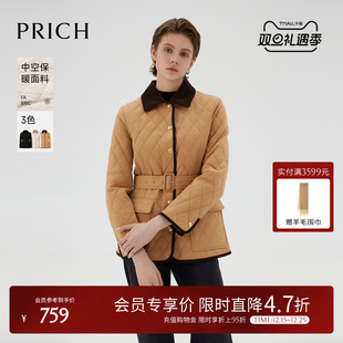 新款 PRICH复古菱格轻薄绗缝棉服冬季 棉衣短外套女 中空保暖