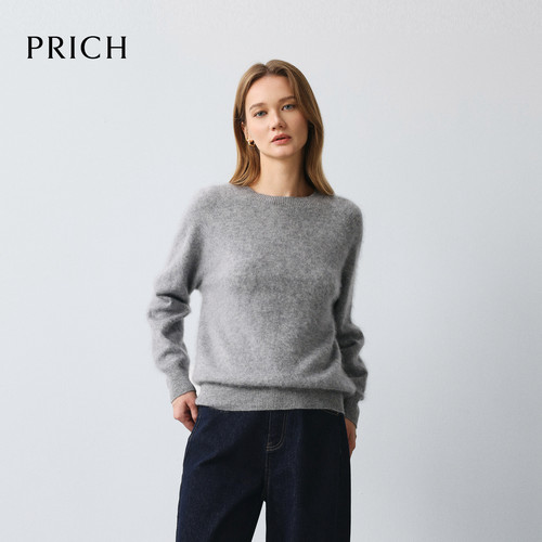 PRICH秋冬新款圆领毛衣女宽松磨毛绒感极简舒适百搭内搭针织衫