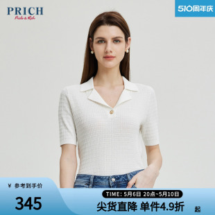 PRICH夏款 上衣女 翻领复古休闲简约针织短袖