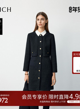 PRICH时尚小香风撞色翻领假两件连衣裙2025冬新款收腰通勤裙子女