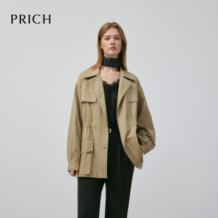 短外套女 收腰工装 PRICH法式 复古气质大翻领廓形风衣春季