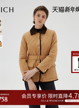 【中空保暖】PRICH复古菱格轻薄绗缝棉服冬季新款棉衣短外套女