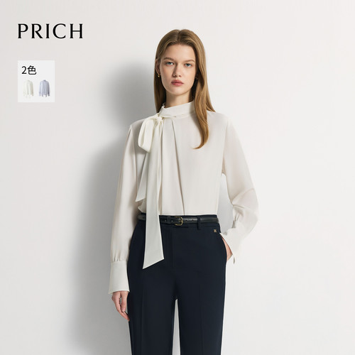 【醋酸】PRICH简约柔光知性立领飘带衬衫2026秋季新款气质上衣女