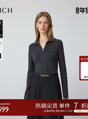 【可机洗羊毛】PRICH时尚拉链翻领针织开衫2025冬新款修身毛衣女