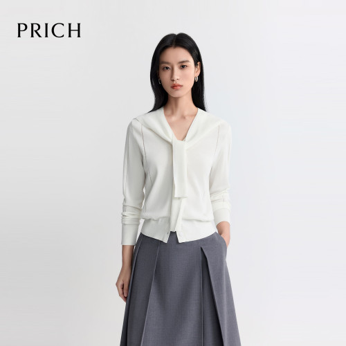 【舒心】PRICH简约柔润系披肩V领针织开衫2026早秋新款气质休闲通