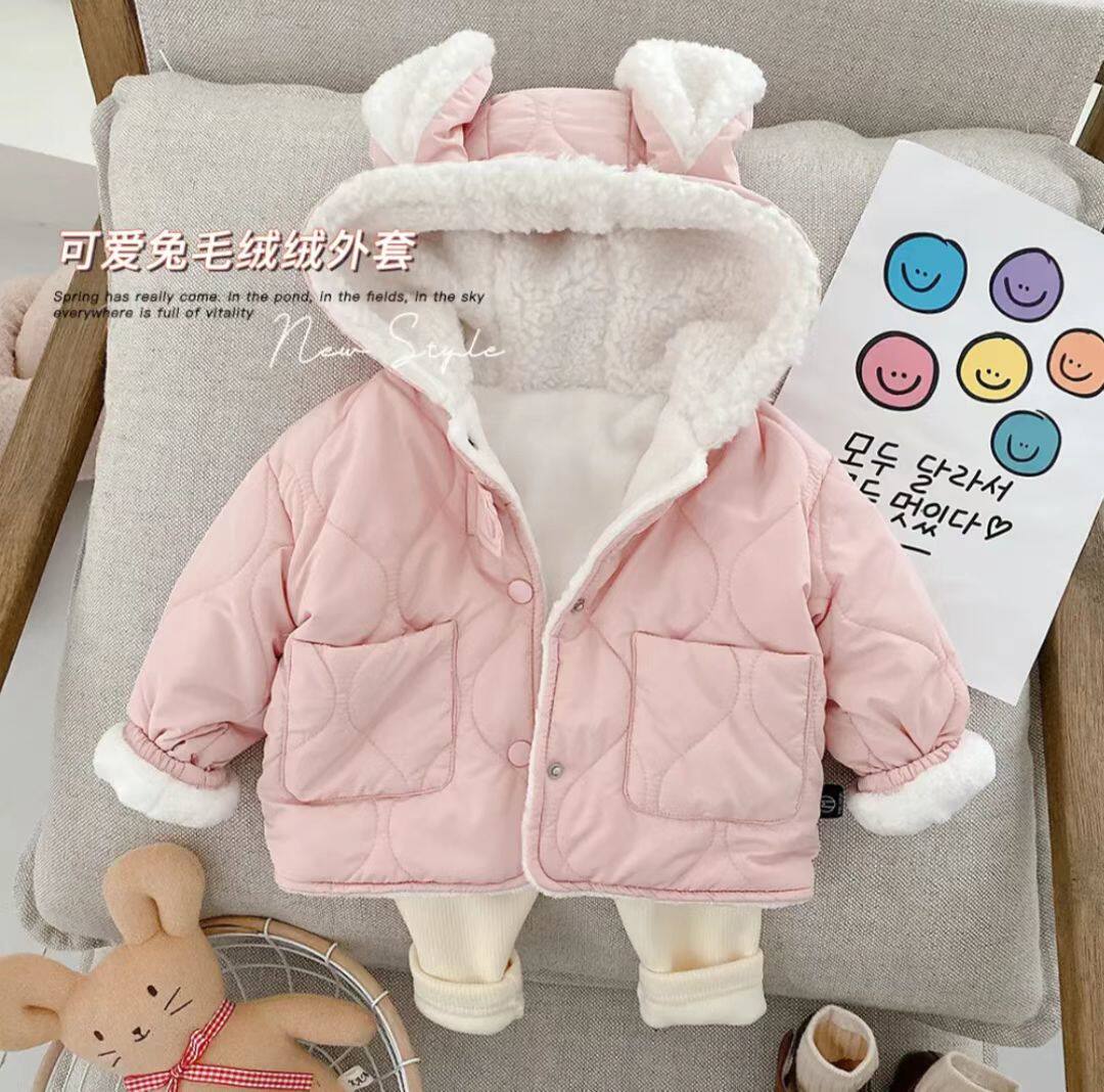 粉色加绒棉服儿童秋冬