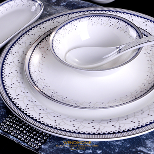 高档现代餐具盘子陶瓷碗碟酒店摆台台面豪华包厢饭店餐饮骨瓷套装