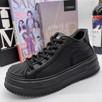 帕达索新款贝壳头男鞋运动休闲小白鞋透气百搭真皮厚底板鞋231011