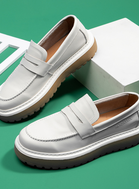 男鞋潮鞋夏季2025新款爆款乐福鞋男真皮一脚蹬厚底休闲板鞋240710