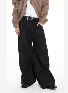 FEAR4FREE“穿出自我”黑色力挺廓形宽松拖地设计阔腿西裤休闲裤