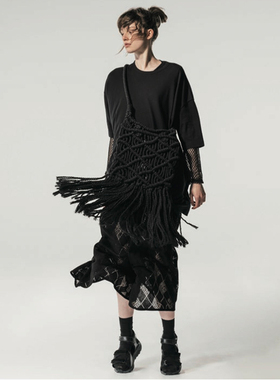 Y's 山本耀司女装线 YN-P06-206 黑色镂空哈伦阔腿裤