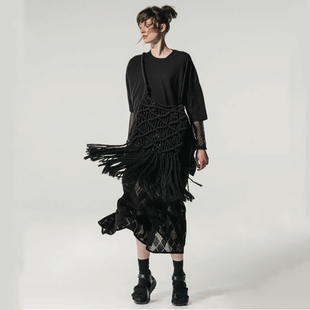 Y's 山本耀司女装线 YN-P06-206 黑色镂空哈伦阔腿裤