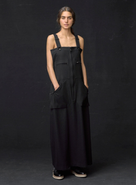 Y'S YR-D01-101 山本耀司女士显瘦黑色宽松休闲背带裙设计感