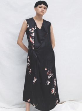 Y'S 2020SS YS-D03-228 黑色白红花无袖连身裙 山本耀司