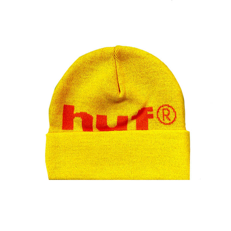 时装周订货HUF 美国滑板品牌 毛线帽黄色