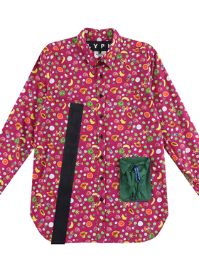 LYPH 英国街头潮牌 长袖四季流行休闲红色花纹衬衫