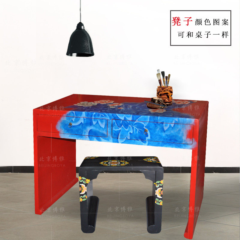 藏式手工彩绘电脑桌书桌写字台摆件柜藏式彩绘可订实木仿古老家具