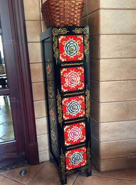 彩绘斗柜红色CD柜电视边柜摆件柜手工仿复古可定做实木中式老家具