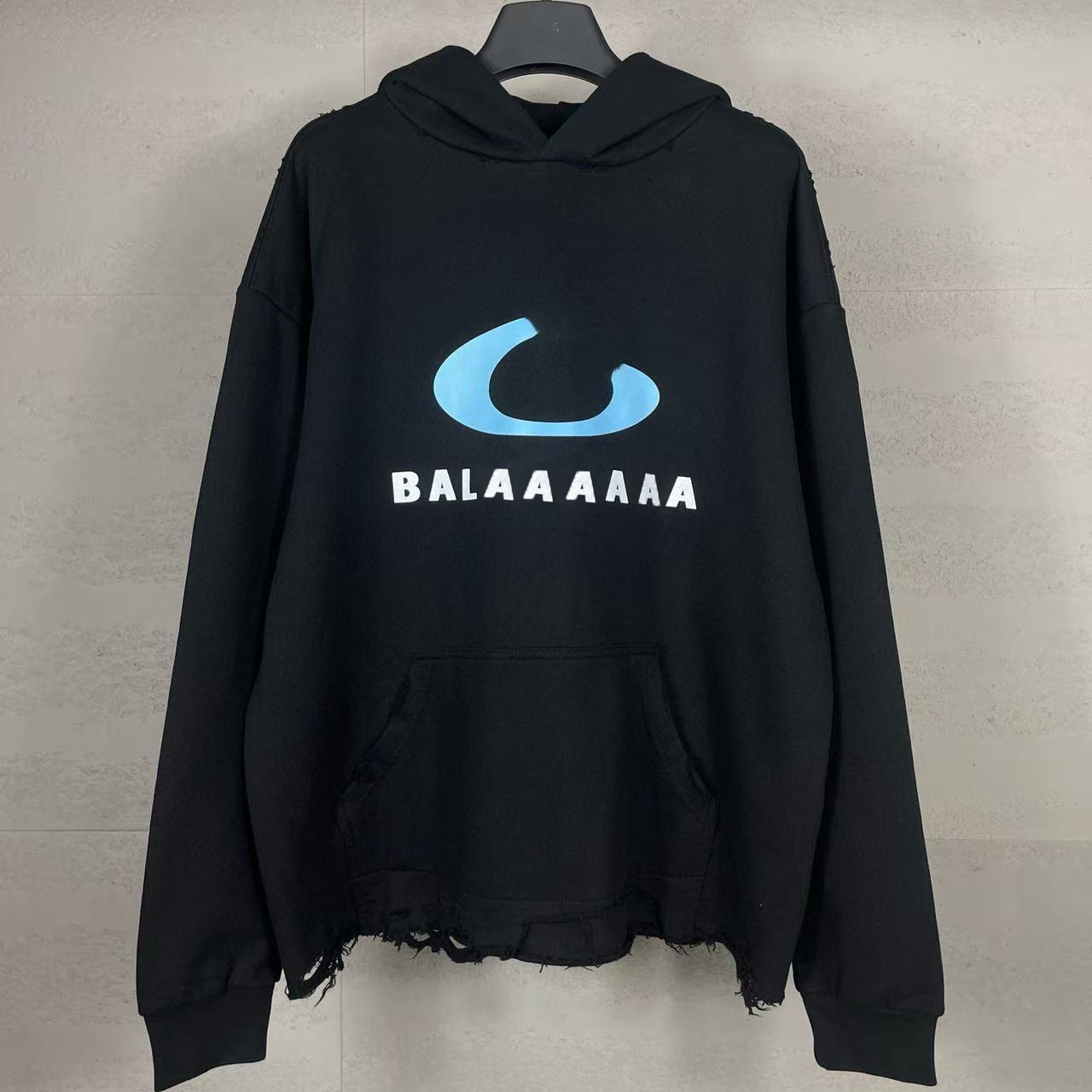 【天花板】巴黎风潮牌圆环高清印花水洗磨烂下摆破烂套头卫衣男女