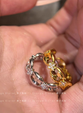 猪鼻子镶钻叠戴拼接戒指金属风