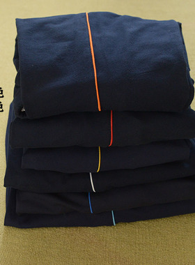 校服裤子一条细杠浅蓝白色宝蓝色黄色红色桔色细条纯棉藏蓝色校裤