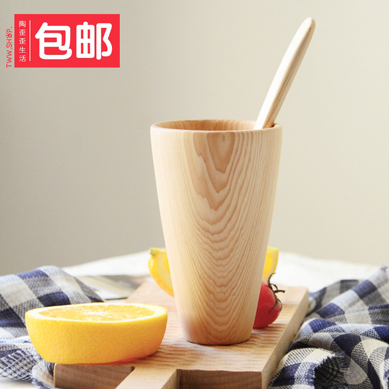 日式实木水杯白衫木头杯子防烫咖啡牛奶杯早餐杯创意手工茶杯包邮