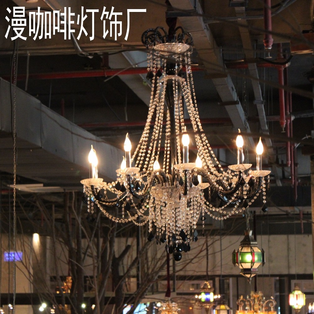 黑白漫咖啡水晶吊灯服装店美发网吧创意特色酒吧装饰欧式蜡烛灯具